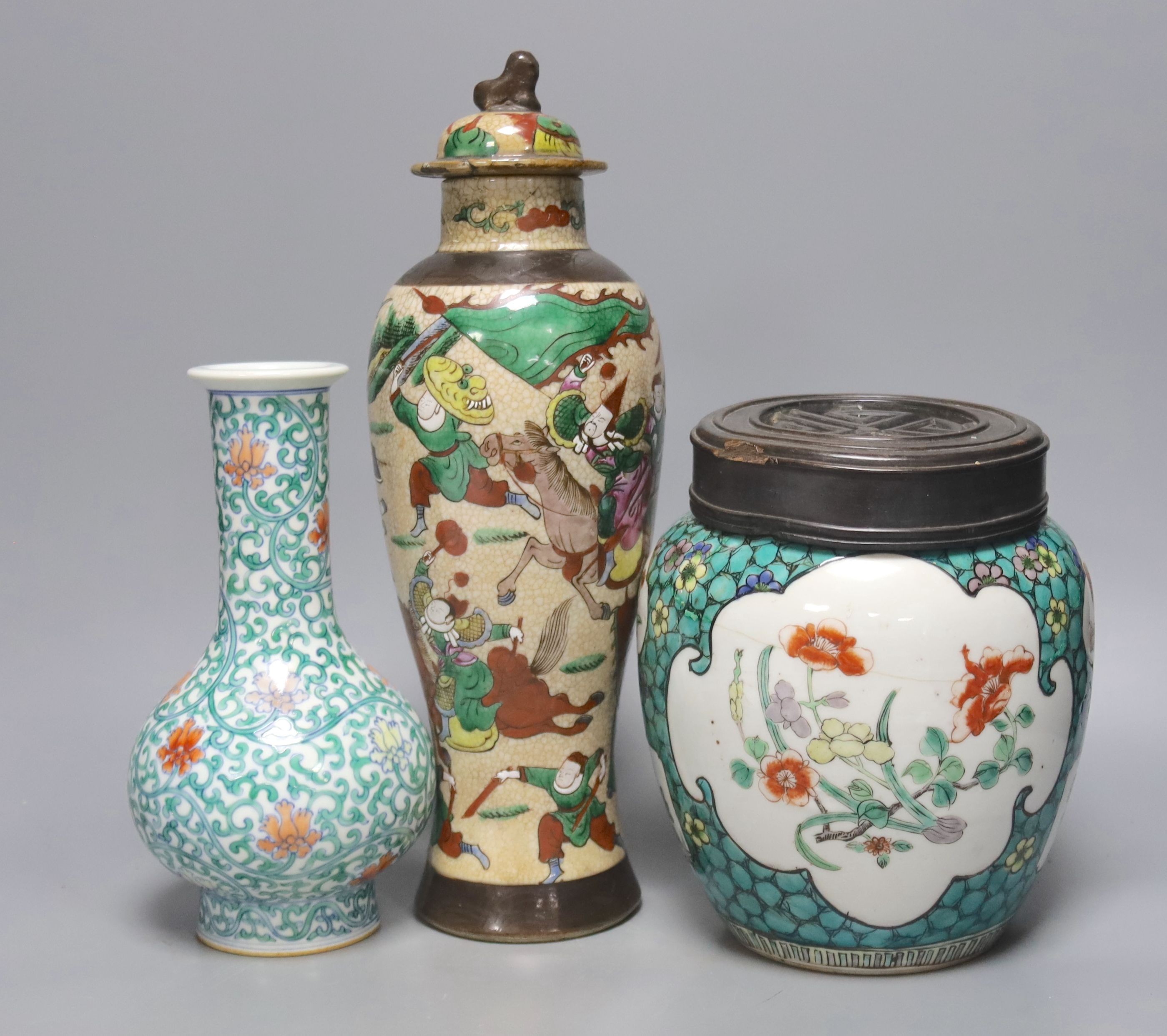 Two 19th century Chinese jars and a later doucai vase